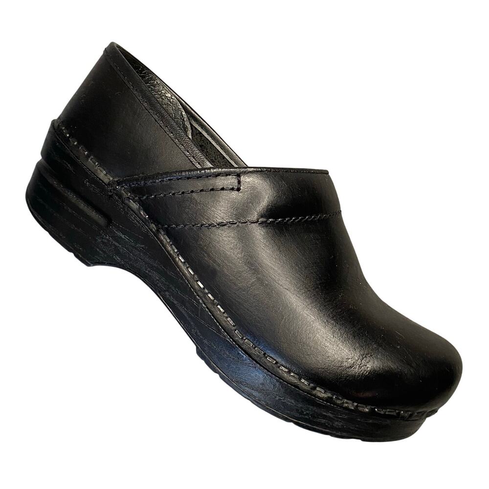 Dansko Clog Women Sz 6.5-7 EU 37 Black Slip On Leather